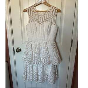 Milly Silk Tiered Ruffle Geometric Mini Dress W2 White